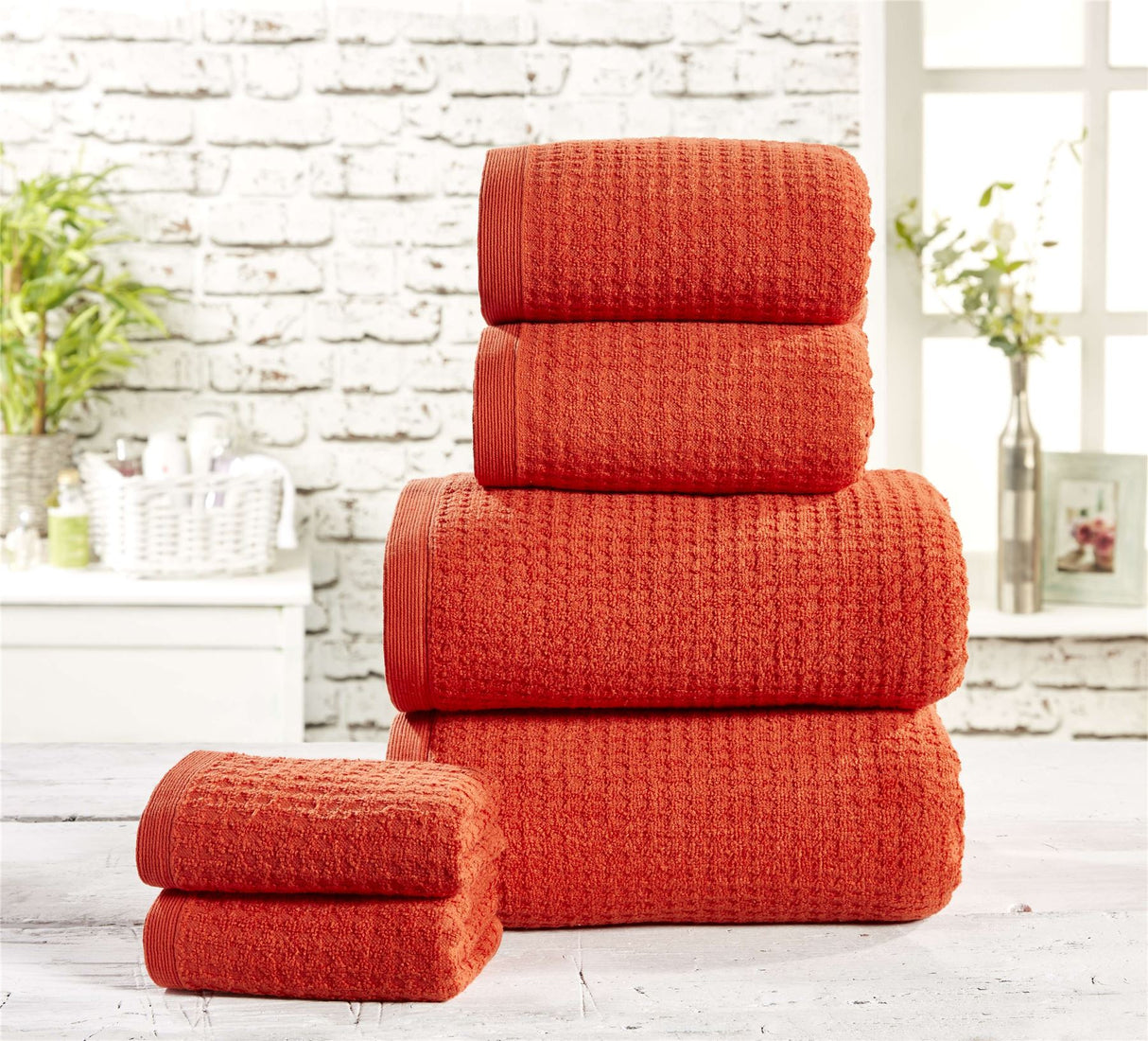 A plush, absorbent waffle towel in a soft, neutral tone