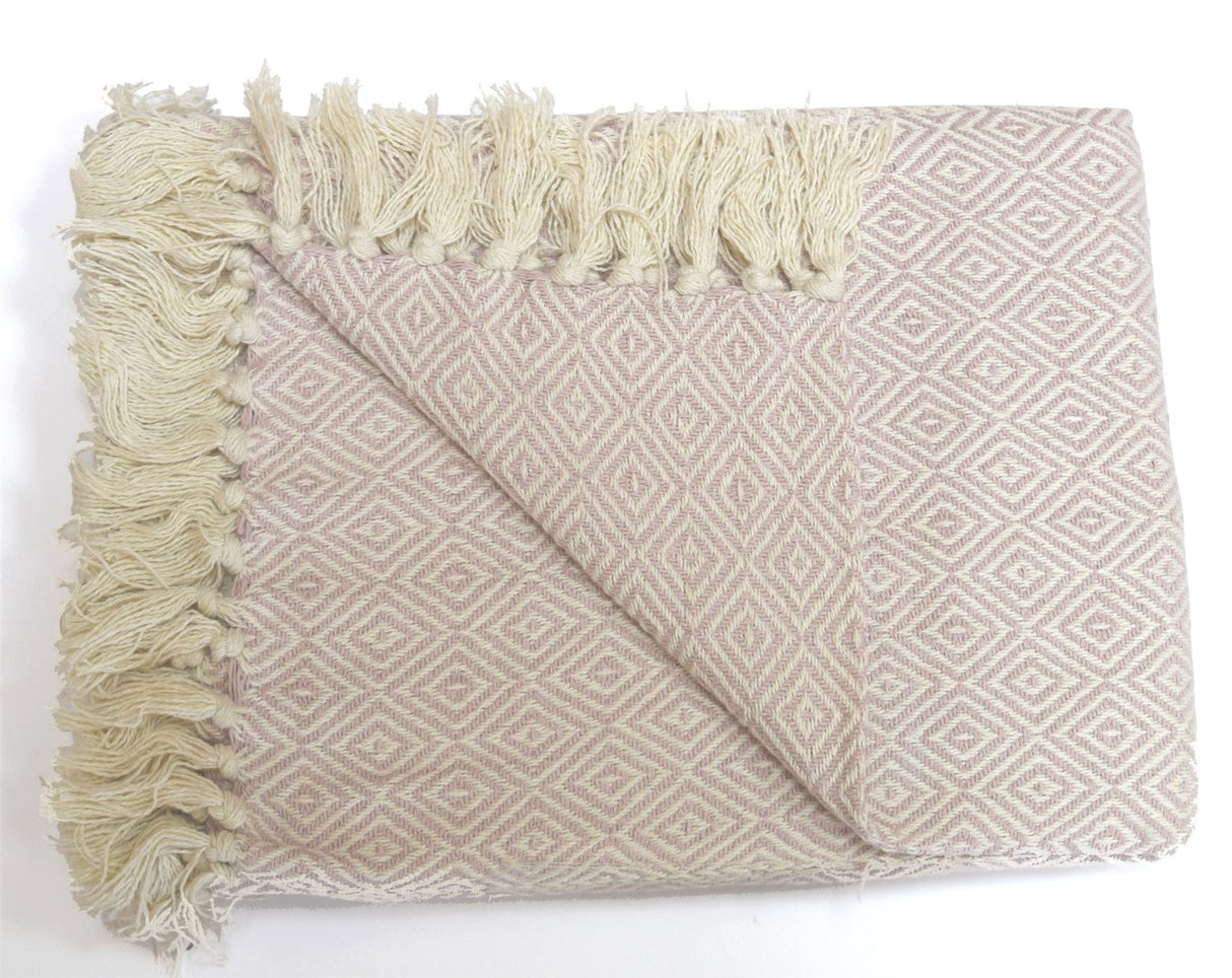 Luxurious Rona Throw with cream and natural toned stripes and geometric pattern