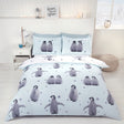Photographic penguin motifs on a subtle pink background creating a charming bedroom decor