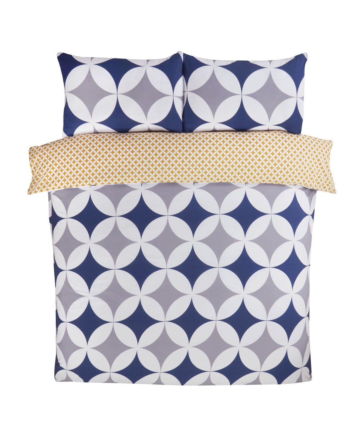 Matching pillowcase with retro geometric pattern and popper closure detail