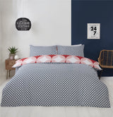 Double-sized geo duvet set showcasing bold print and coordinated pillowcases