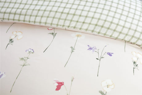 Complete bedroom ensemble with charming pink floral print, non-iron design, and popper closure