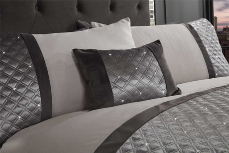 Elegant Hollywood Bedding with quilted sparkle band details on a plain base for a sophisticated bedroom look