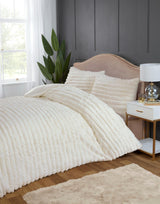 Close-up of the plush, soft rabbit faux-fur fabric showcasing its rich texture and warmth