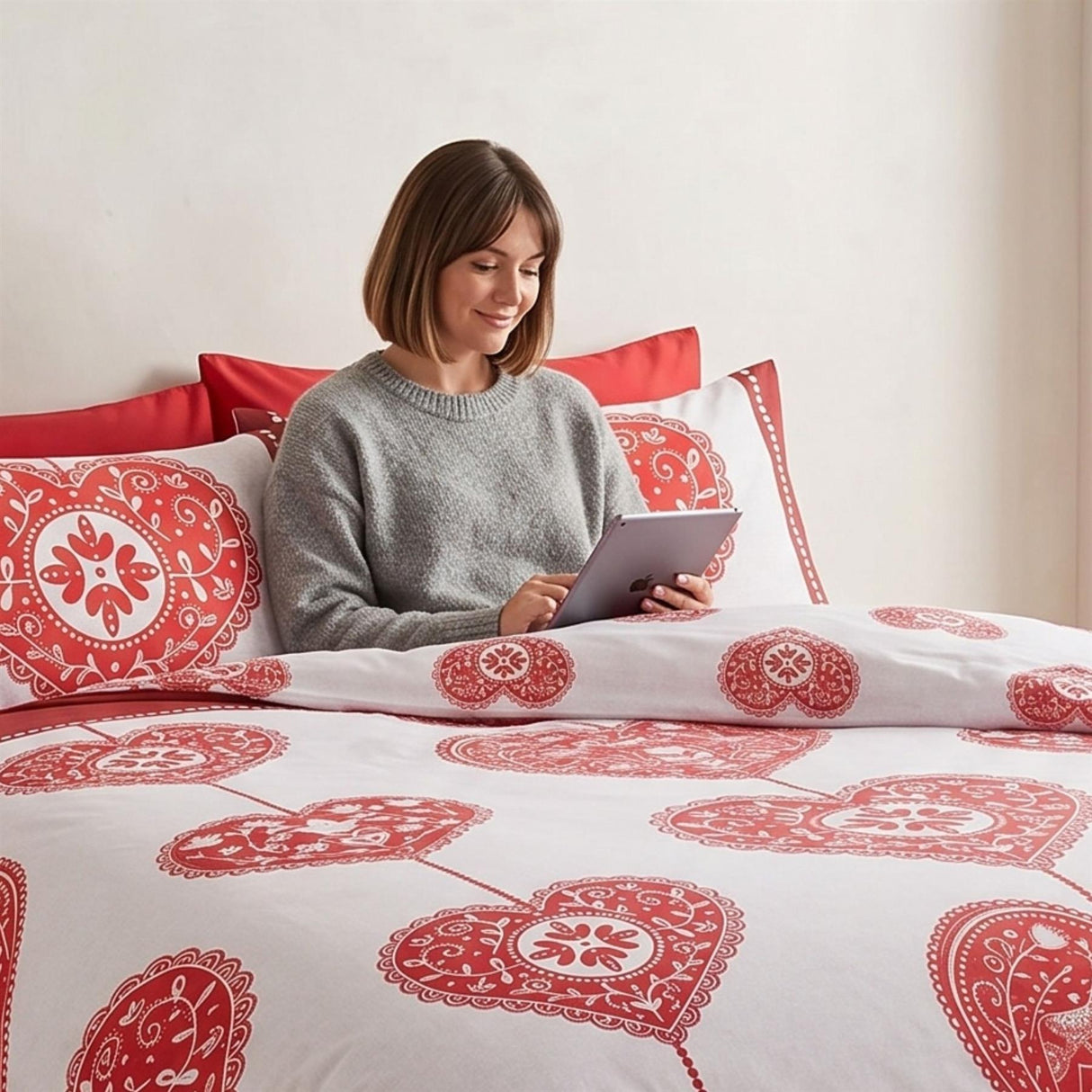 Scandi Heart Brushed Cotton Duvet Set
