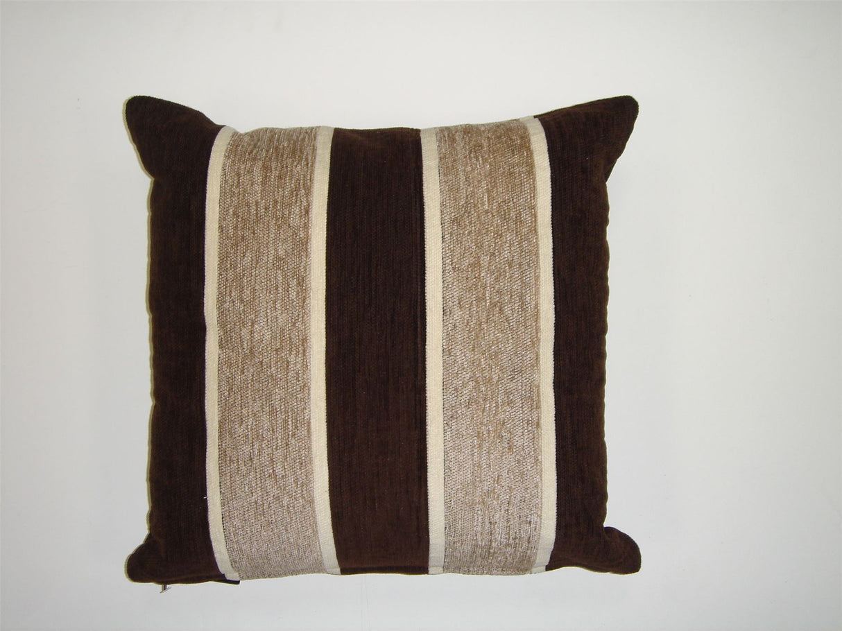 A heavyweight silver striped chenille filled cushion with a soft touch
