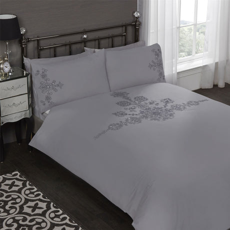 Luxurious embroidered duvet set with diamantés and sophisticated embellishments