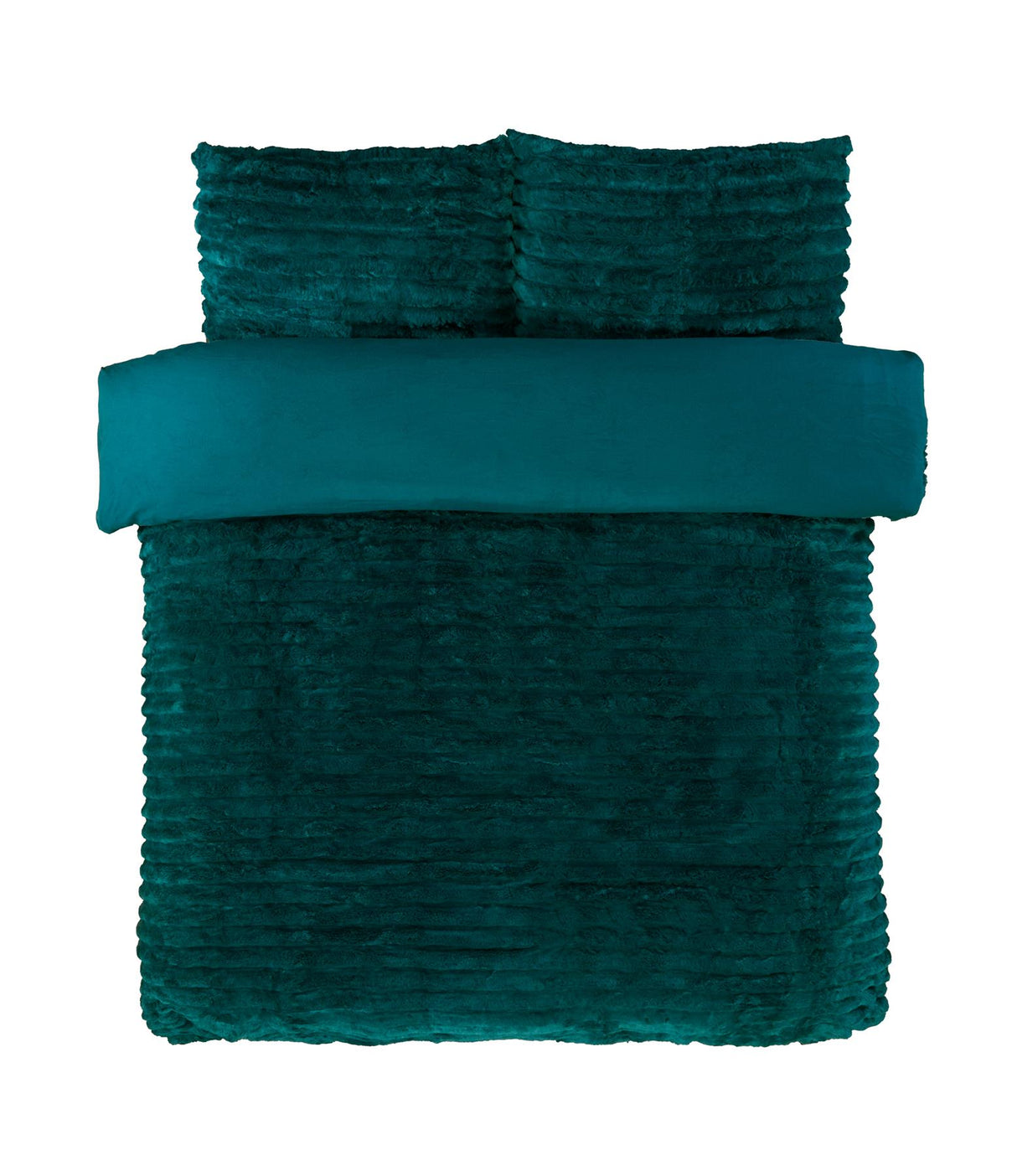 The duvet set styled with throw cushions, highlighting its versatility and sumptuous texture
