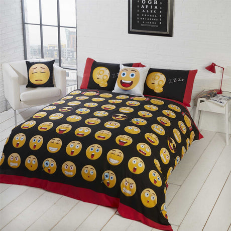 Vivid icons duvet set with bold yellow, red, black colours on cheerful design