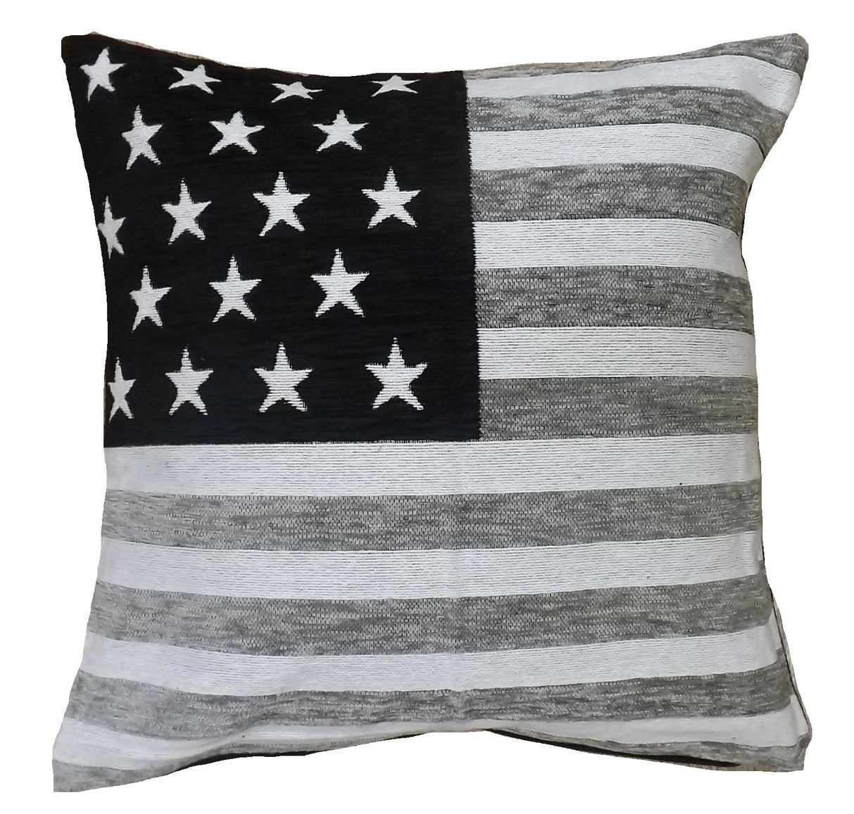 Quirky and fun cushion with USA flag design, made of soft chenille