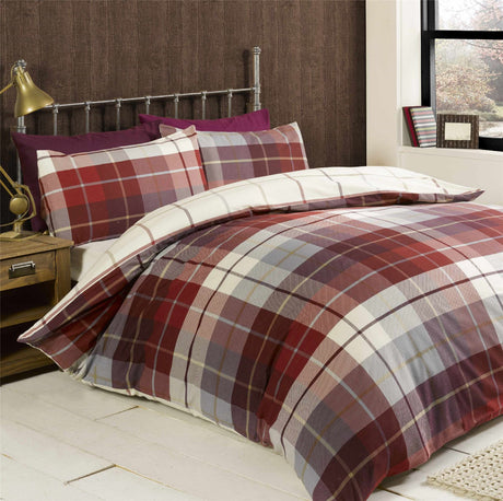 Double size Lomond Check Flannellette Duvet Set featuring classic checked pattern on brushed cotton fabric
