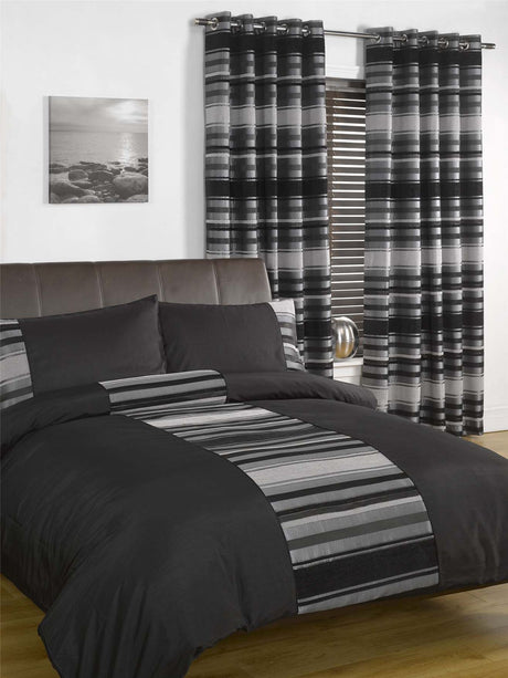 Complete New York bedding set with plush chenille stripes, block colour background, and button fastening, includes matching pillows