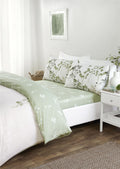 Luxurious Shadow Complete Bedding Set featuring green and white floral print with easycare fabric