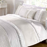 Close-up of the Serenity Duvet Set showcasing ruffled detailing and button closure