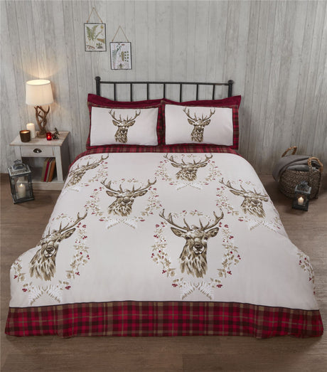 Single size Angus Stag duvet set with matching pillowcases and brushed cotton fabric