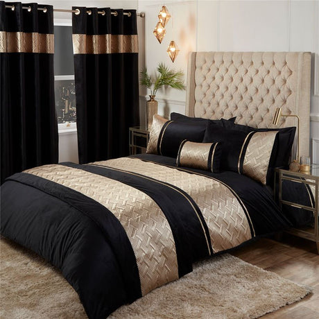 Set of two gold Capri Curtains measuring 66X72 inches with classic pattern and refined appearance