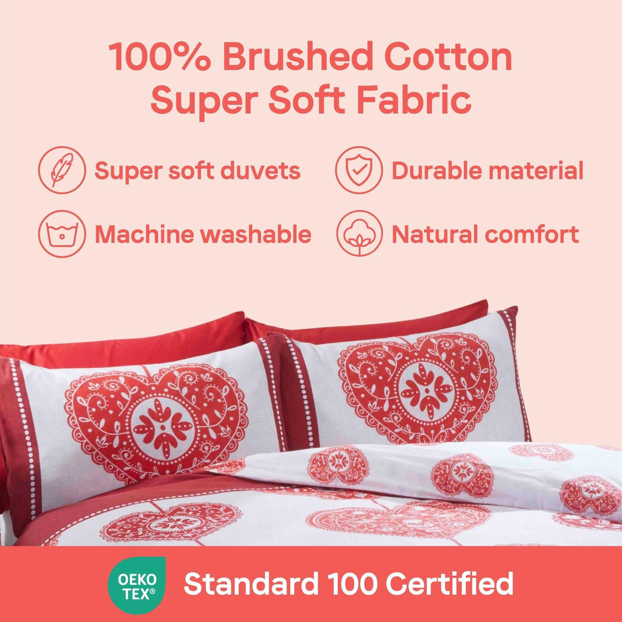 Scandi Heart Brushed Cotton Duvet Set