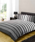 Modern banded stripe Soho duvet cover with matching pillowcases in neutral colours