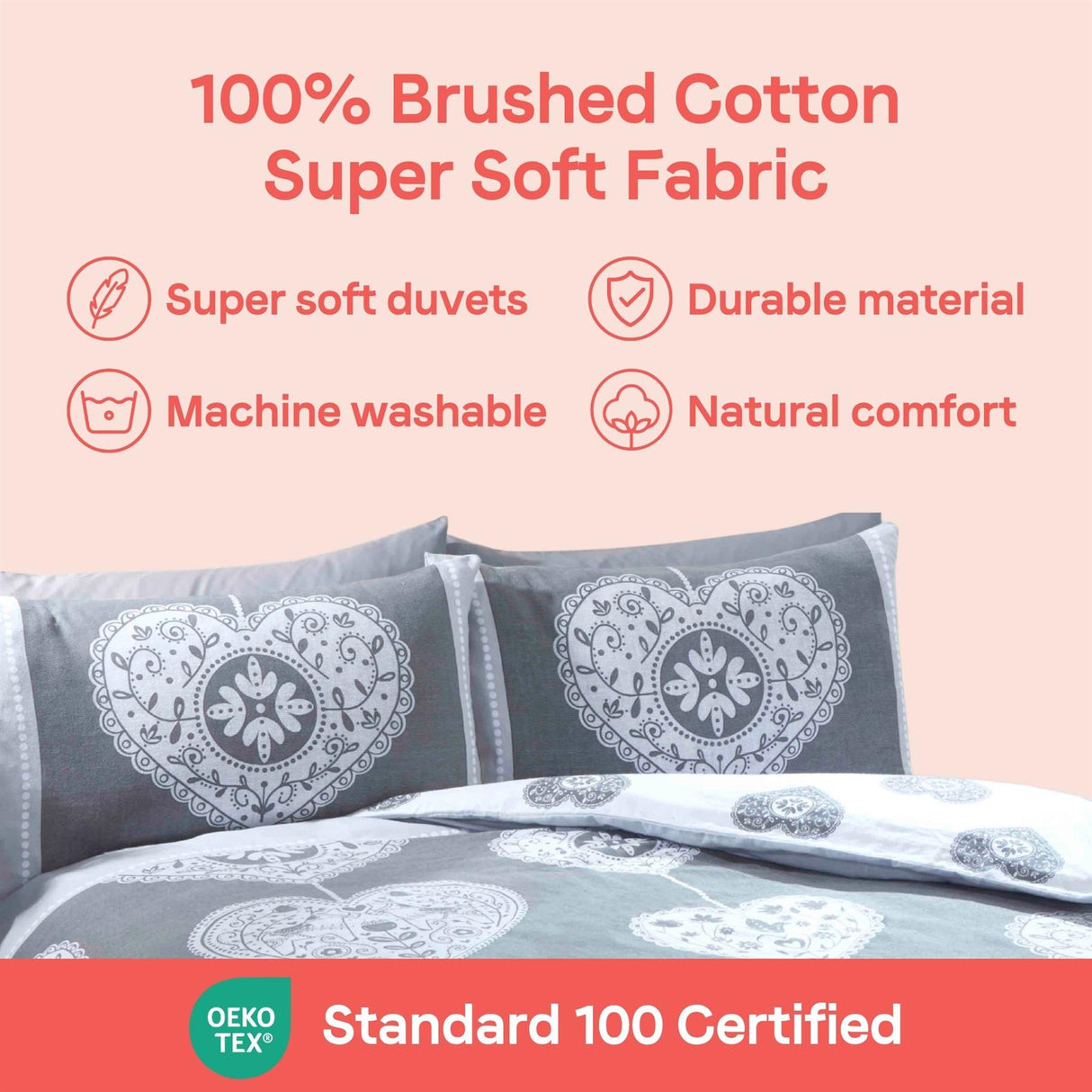 Scandi Heart Brushed Cotton Duvet Set
