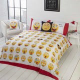 Reversible duvet cover featuring emotional icons on colourful and white background for versatile bedroom decor