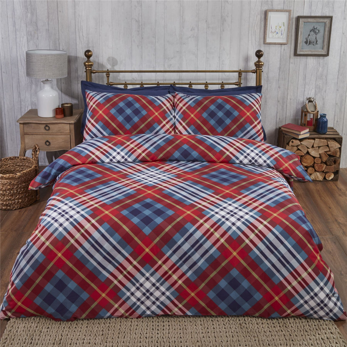 100% brushed cotton Tartan Brushed Cotton Duvet Set for a traditional check