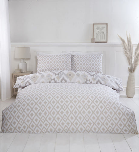 Versatile Ikat reversible duvet cover set in various sizes, includes matching pillowcases, perfect for adding colour and pattern to your bedroom space
