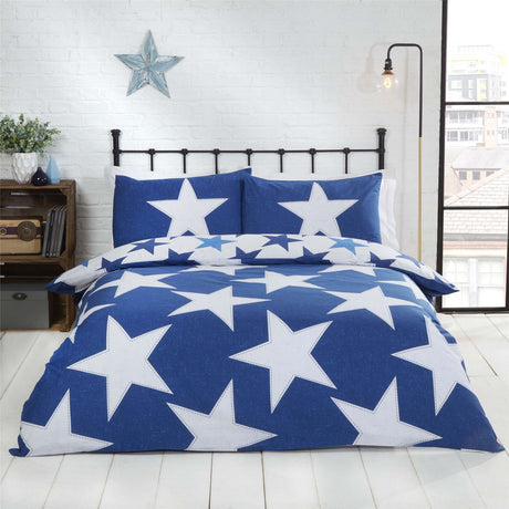 Smaller star pattern on reverse side of duvet set with matching pillowcases in a reversible bedding design