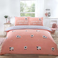 Cozy duvet set featuring a playful Counting Sheep design in blush pink with fluffy sheep and slogan