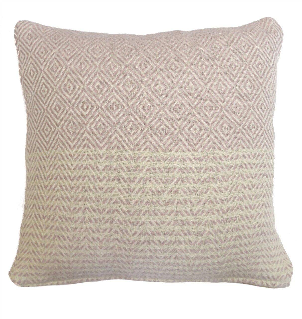 Soft-woven geometric cushion in muted palette for sofa or bed decor