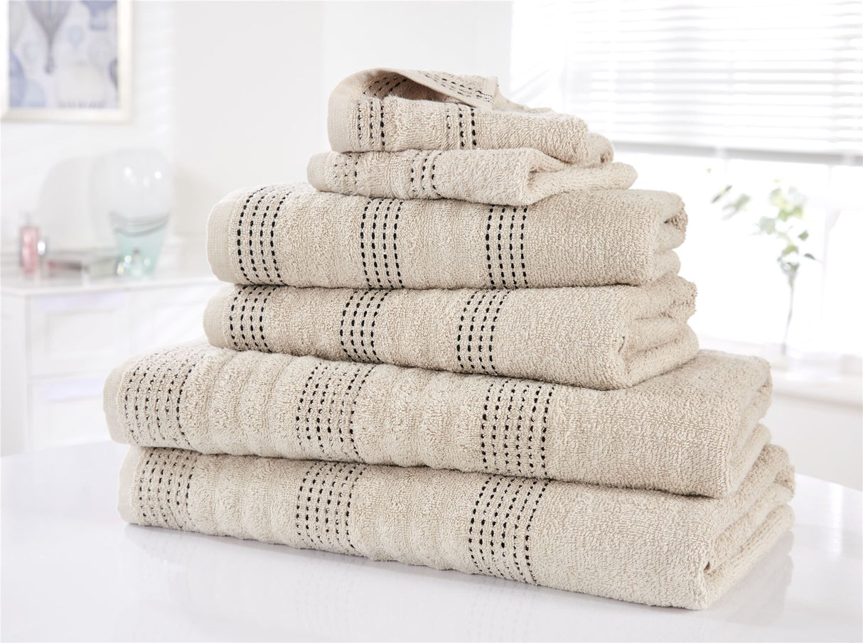 Complete 6-piece bale includes 2 face cloths, 2 hand towels, and 2 bath towels