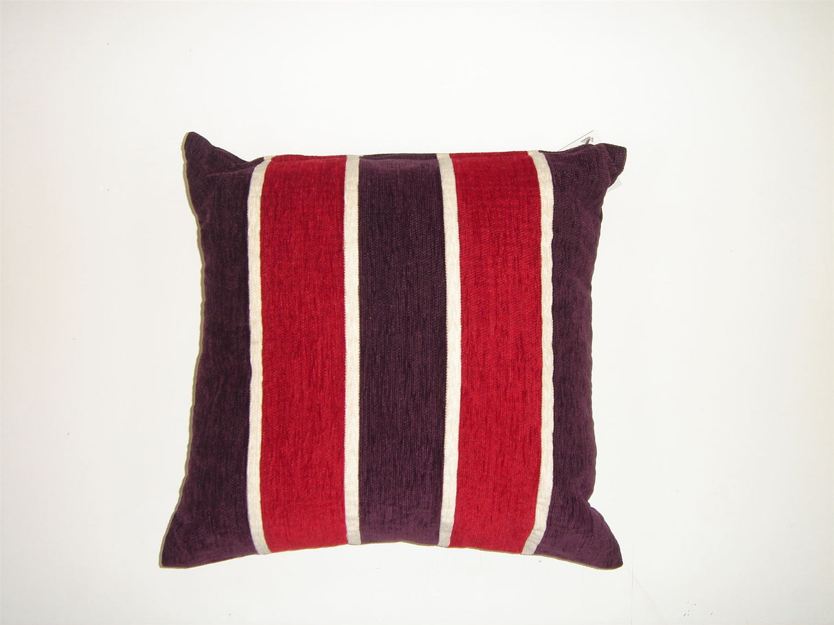 A heavyweight chocolate striped chenille filled cushion with a soft touch