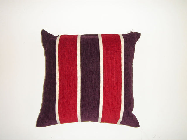 A heavyweight chocolate striped chenille filled cushion with a soft touch