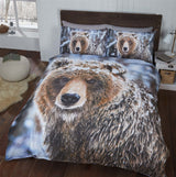 Eye-catching duvet set featuring a photographic winter bear print with matching pillowcases