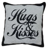Rich chenille cushion with Hugs And Kisses slogan and cool text design