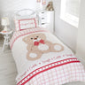 Child-friendly Snuggle & Cuddle Duvet Set featuring playful teddy bear design and colourful check pattern with easycare fabric