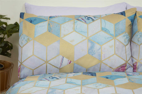 On trend Quartz Duvet Set featuring marble pattern and gold metallic print