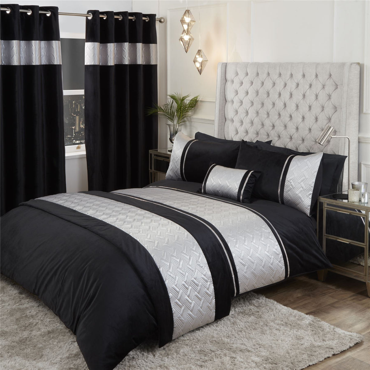 Elegant cushion with quilted satin centre, studded trim, and plush velvet backing from the Capri Boudoir collection