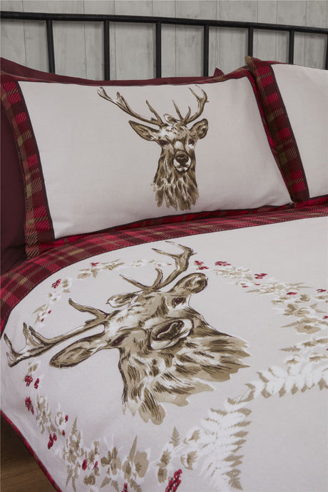 Rustic-inspired Angus Stag brushed cotton duvet set with classic winter stag head motif