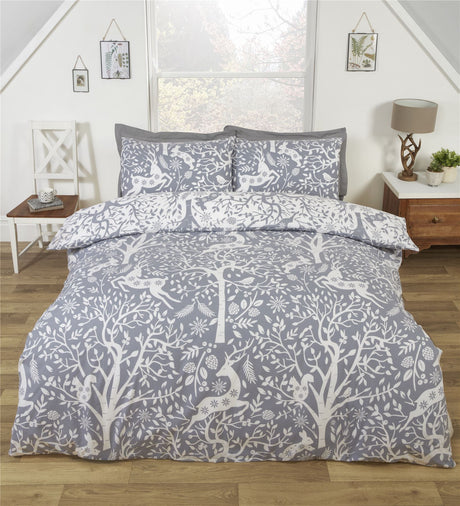 Leaping stags among trees and shrubbery on the Tatton Duvet Set 