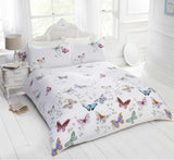 A vintage watercolour butterfly and leaf design duvet set in three sizes with matching pillowcases