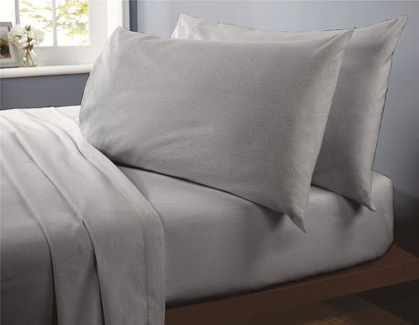 Set of brushed cotton sheets including flat and fitted sheets in a stylish grey colour, perfect for any bedroom decor