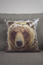 Velvet cushion with a photographic print of a wild bear, 43x43cm