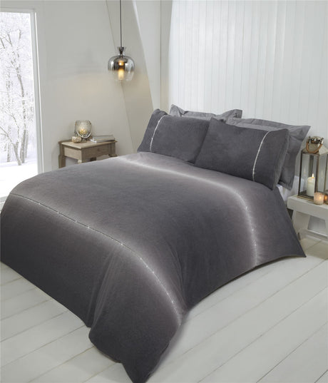 Close-up of the Diamante Teddy Duvet Set showcasing sparkling diamantés on the duvet cover and pillowcases