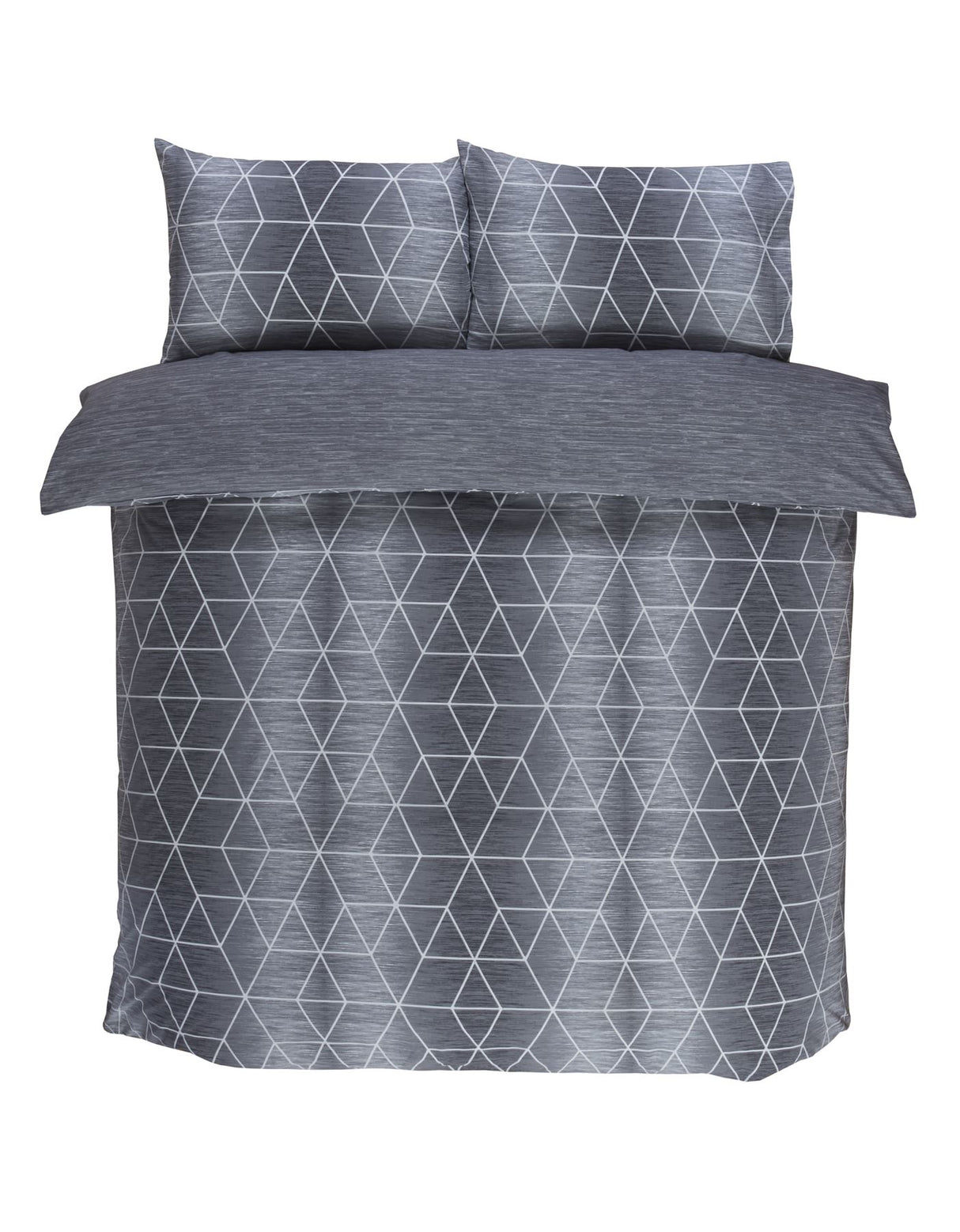 Modern Calvin duvet set showcasing a sophisticated geometric pattern on a textured, ombre fabric background