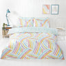 Brightly coloured abstract rainbow pattern on soft, non-iron microfibre duvet cover with reversible aqua and white design