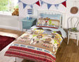 Wild West Duvet Set featuring a cartoon cowboy and Indians scene with wagons and horses, perfect for a themed bedroom 