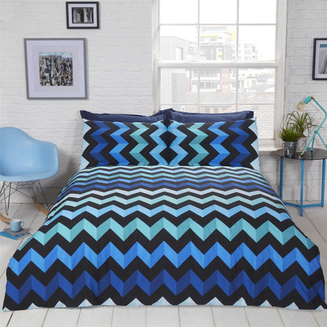 Three D Duvet Set featuring a reversible design with a bold zig zag 3D effect pattern on one side