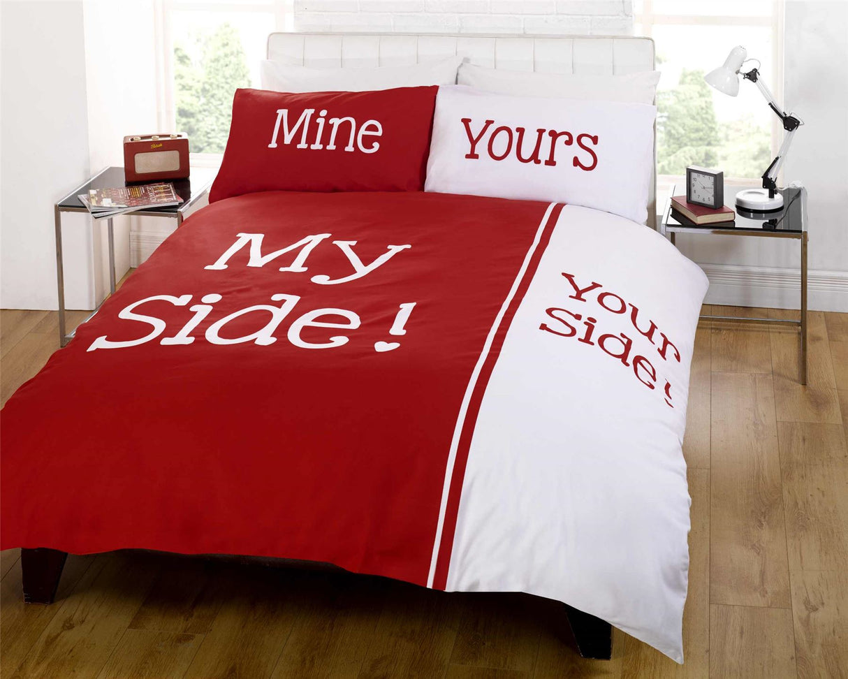  Colourful duvet cover set with fun 'my side your side' theme