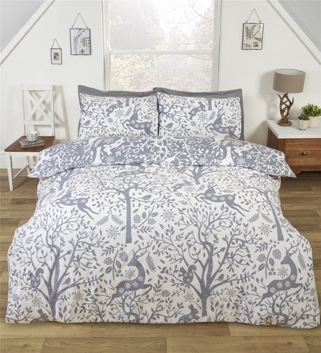 Double size Tatton Duvet Cover with woodland animal motifs and easycare fabric 