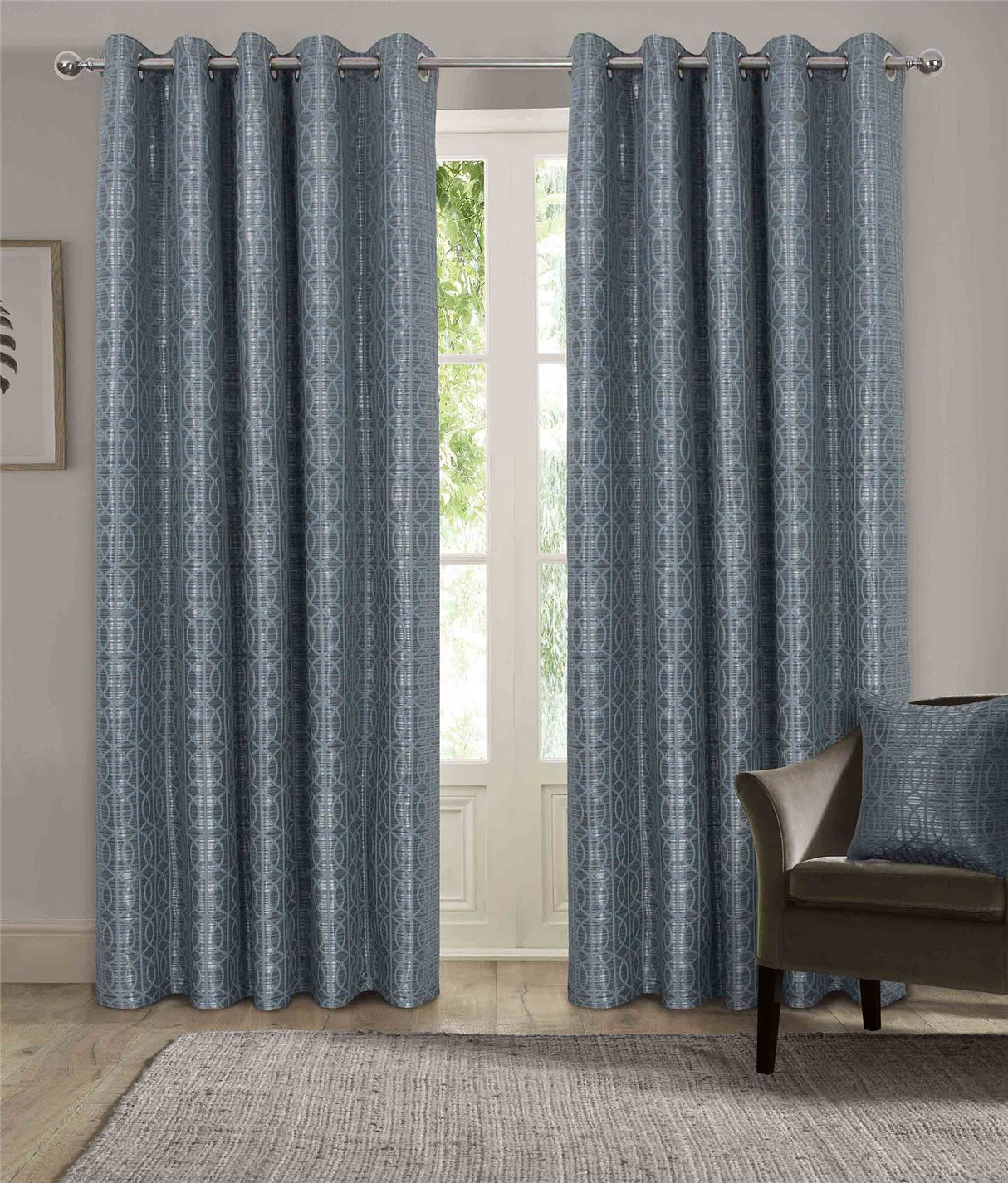Luxurious woven jacquard fabric curtains with geometric circle design